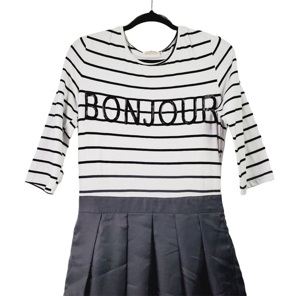 Matilda by True Love Bonjour A-Line Striped Dress Sz M - Picture 2 of 9